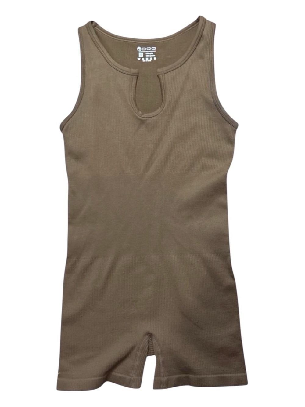 Brown Ribbed Seamless Workout Romper Shorts Small
